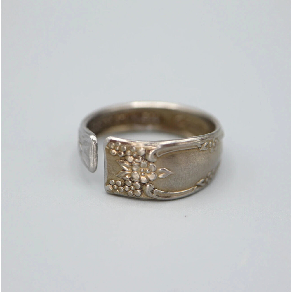 Golden Floral Vine Spoon Ring Size 12 Gold Tint Vintage Stainless Steel Polished